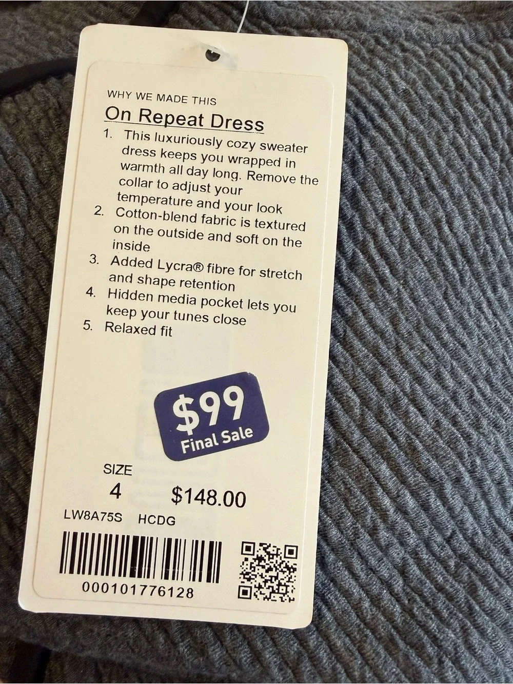 NWT Lululemon On Repeat Dress Heathered Core Dark Grey 4